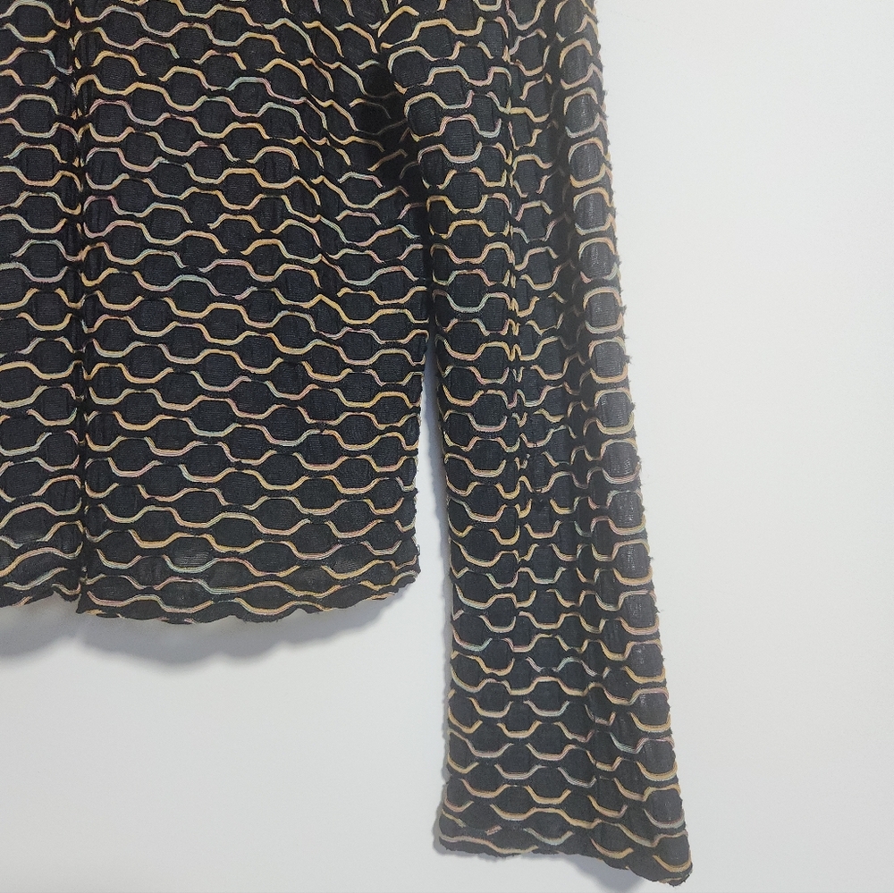 Andria Lieu Collection Quarter Zip Blouse Black Multi Textured Sheer M - Picture 3 of 9